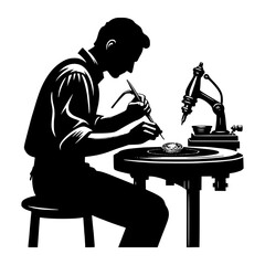 Goldsmith working on jewelry vector image illustration