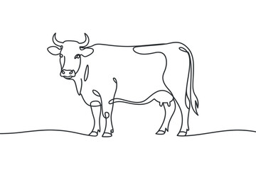 One Line Drawing of Standing Cow on Transparent Background