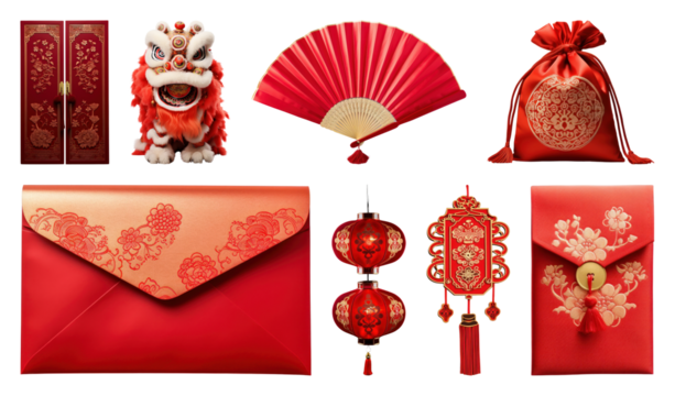 PNG Traditional Chinese festive decorations, element set on transparent background