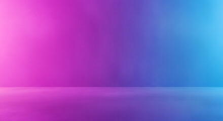 Neon glow studio background with vibrant pink and blue gradient | Abstract futuristic product display platform | Empty 3D room visualization illuminated by magenta and cyan light 
