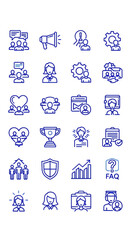 Obraz premium A collection of blue outline icons representing business, teamwork, and human resources concepts.