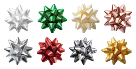 PNG Colorful decorative gift bows, element set on transparent background