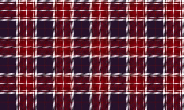 Seamless plaid pattern in purple, red, and white. Classic and modern design for clothing, skirts, pants, and dresses. Add a striking fashion touch.