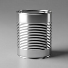 Monochrome studio shot of a ribbed metal food can against a neutral background with soft lighting and subtle reflections