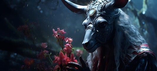 A grim reaper , a small creature made of glass that is sitting in the palm of your hand, ai generative