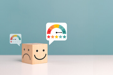 Excellent, positive feedback, service rating and satisfaction. Wooden cube with very bad face emoticon change to smile face. Poor to Excellent