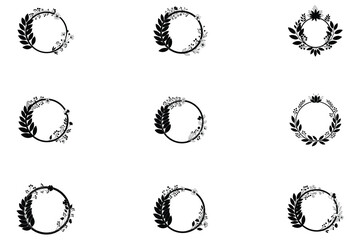 Collection of Black Floral Wreath Icons