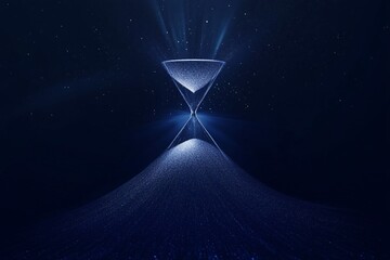 Abstract 3D illustration of an hourglass sand timer symbol on a black background, representing the concept of time and countdown measurement