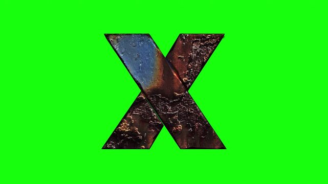 X Letter Metal Rusty Effect Animation, Rusty Metal Erosion Animated Background alpha channel 4K