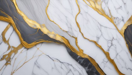 a close up shot of a white marble surface with grey and gold vein details artfully