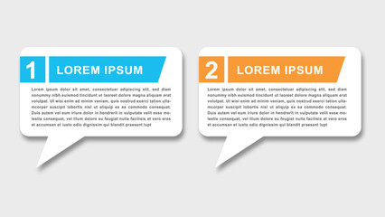 Modern infographic template with two numbered options or steps presented in colorful speech bubbles.