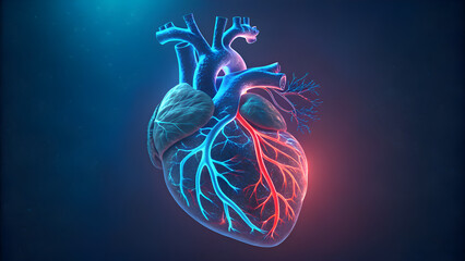 Stunning human heart with glowing veins and arteries, modern medical illustration for science, education, and healthcare marketing materials