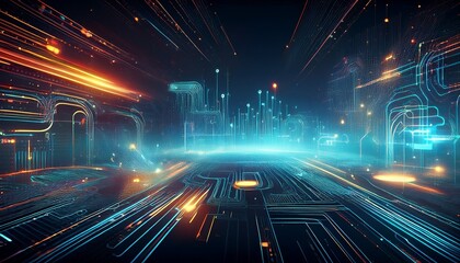 dynamic generative ai interface with futuristic data streams and circuits