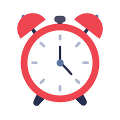 Red alarm clock with white face and navy bells