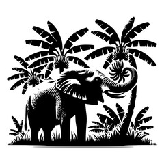 Elephant eating banana from the plantation vector image illustration