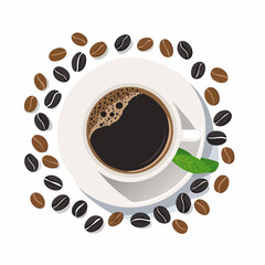 Obraz premium Aromatic coffee cup surrounded by beans creating a cozy and inviting atmosphere