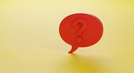 Red question mark inside speech bubble on yellow, expressing uncertainty, doubt, and inquiry, suitable for problem-solving, education, or communication themes