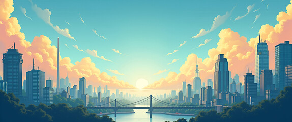 An intricate illustration focusing on the effects of CO2 pollution on urban atmospheres, looking upwards in a city with space for impactful copy above.