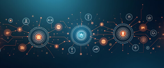 Feature an elegant composition of workflow approval processes represented by stylized icons and intricate patterns, providing ample copy space for branding and promotional content.