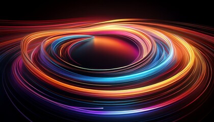 vibrant abstract light trails creating dynamic circular patterns on black backdrop
