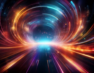 dynamic glowing digital portal with vibrant light streaks and bokeh effect