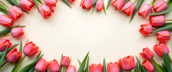 An artistic pattern of tulips creating a seamless design, accentuated by strategic placements of flowers to create interesting copy space.