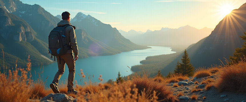 An adventurous spirit encapsulating authentic journey vibes, featuring a traveler amid striking landscapes, thoughtfully composed for adding textual elements.