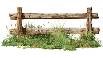 Obraz premium Detailed Vector Drawing of Wooden Fence with Grass - Outdoor Nature Scene