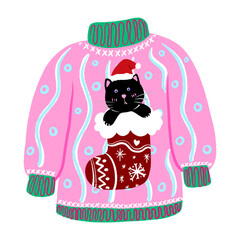 Black Cat Christmas Sweater Clipart Cute Kitten Holiday
