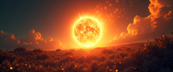 A captivating concept of solar energy depicted through an artistic lens with modern interpretations, crafting an inspiring visual narrative and providing ample copy space for branding.