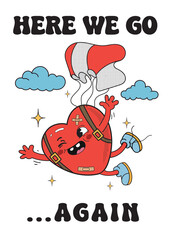 Here We Go Again Cute Heart Parachute Cartoon Illustration