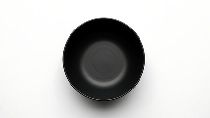 Minimalist Black Bowl on White Background - Top View.