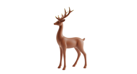 Isolated stylized reindeer figurine, festive deer figure with golden antlers on display
