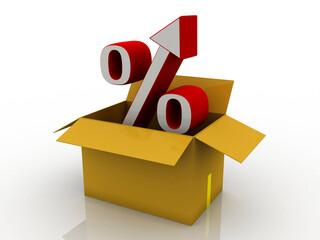 3d rendering Percentage Icon in card box
 