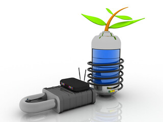 3d rendering Transmitter WiFi with green energy battery
