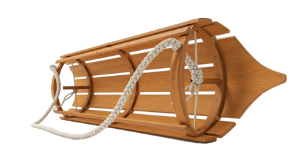 Isolated Wooden Sled with Braided Rope for Winter Fun, Retro Style and Nostalgic Play