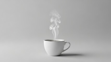 Steaming Cup of Coffee on a Minimalist White Background.