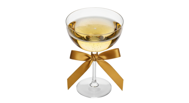 Isolated coupe cocktail with a ribbon, sparkling wine for celebrations and special events