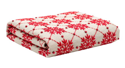 Isolated folded Christmas blanket with snowflakes, rustic style, red festive, cozy mood