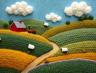 Knitted Fantasy Countryside Landscape