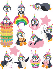 Magical Unicorn Penguin Birthday Party Set
