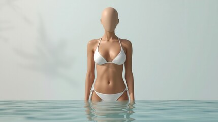 Stylish swimsuit mockup display poolside digital artwork calm water front view fashion concept