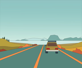 Highway road trip landscape illustration