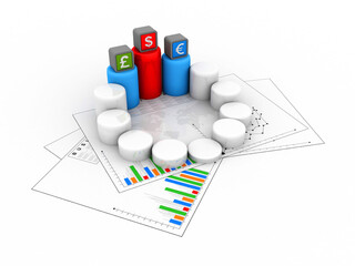 3d rendering Global Currencies with business graph