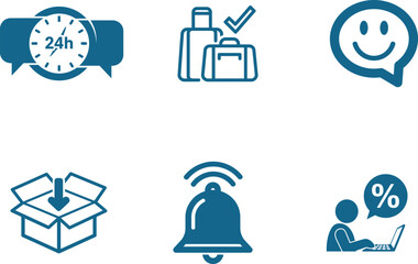 Collection of vector icons representing diverse services like customer support luggage handling customer satisfaction delivery notifications and online promotions for various business needs