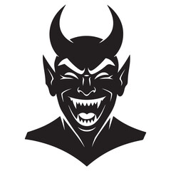 Evil Devil Demon Head Illustration with Horns and Sharp Fangs