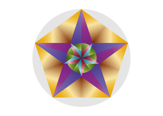 Pentagram symbol, Pentagonal star. Golden section, Fibonacci number. Colorful Star Pentagon, Geometric shape. Abstract vector logo design isolated on white background