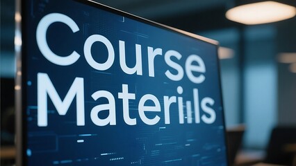 Close up of a computer screen displaying the words course materials in large white letters