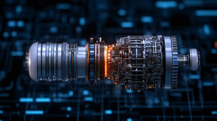 Jet engine cross-section illustrating hybrid SAF combustion with lower emissions cloud.