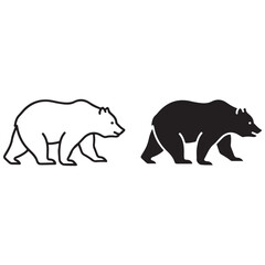 Black and White Bear Icons: Outline and Silhouette Illustrations